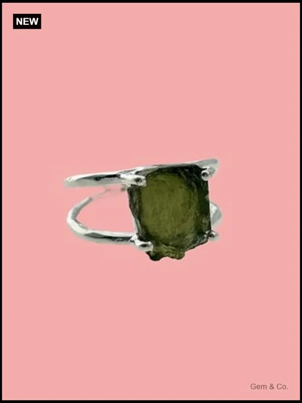 Rough Moldavite Silver Ring 925 Sterling Gemstone Certified Czech Statement Ring